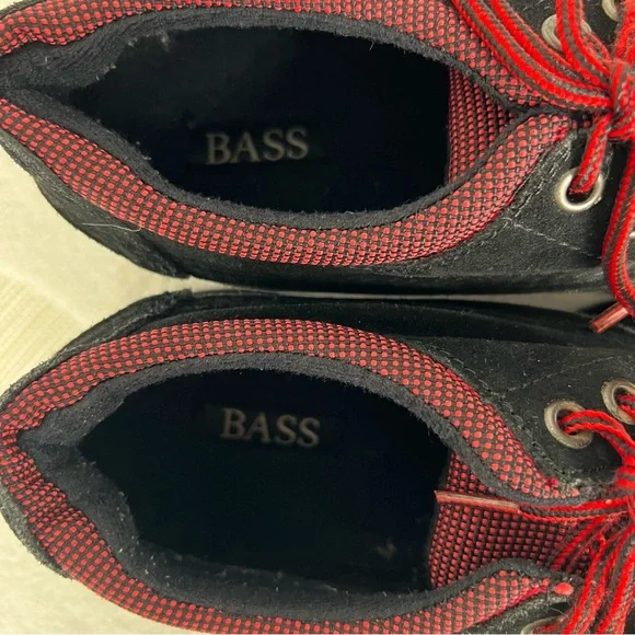 BASS Anchorage Low Top Suede & Rubber Duck Boot Shoes Women 9M Lace Up Black Red - Picture 5 of 16